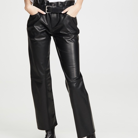 RtA Pants - RtA belted leather straight trousers cropped